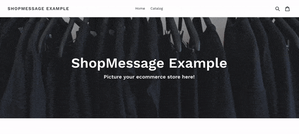 A GIF of an example store. A modal pops up with a Messenger opt-in button. The user clicks the button. The modal changes to the completed state, including a discount code. The user continues shopping.